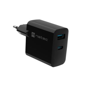 Univerzálna USB nabíjačka Natec RIBERA GaN 65W, 1X USB-A, 1X USB-C, Čierna NUC-2145