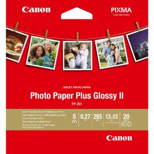 Canon Photo Paper Plus Glossy II, PP-201, foto papier, lesklý, 2311B060, biely, 13x13cm, 5x5", 265 g/m2, 20 ks, atramentový