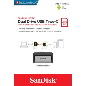 SanDisk Ultra Dual/256 GB/USB 3.1/USB-A + USB-C/Sivá SDDDC2-256G-G46