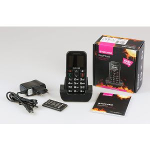 EVOLVEO EasyPhone, mobilný telefón pre seniorov s nabíjacím stojanom (čierna farba) EP-500-BLK