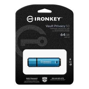 Kingston IronKey Vault Privacy 50/64GB/USB 3.2/USB-A/Modrá IKVP50/64GB