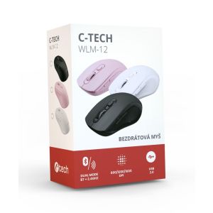 C-TECH WLM-12WH/Ergonomická/Optická/Pre pravákov/1 600 DPI/USB+BT/Biela WLM-12WH