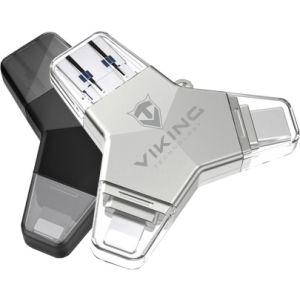 VIKING USB FLASH DISK 3.0 4v1 64GB, S KONCOVKOU APPLE LIGHTNING, USB-C, MICRO USB, USB3.0, čierna VUFII64B