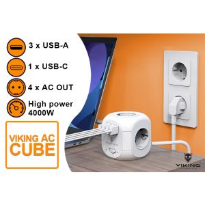 Síťový adaptér Viking AC Cube, rozbočovač, 8 výstupov VACCUBE