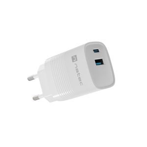 Univerzálna USB nabíjačka Natec RIBERA GaN 30W, 1X USB-A, 1X USB-C, Biela NUC-2140