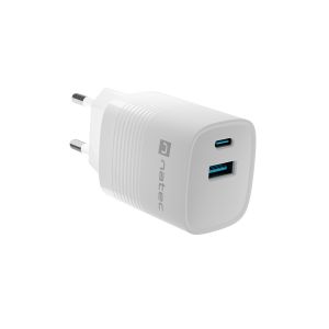 Univerzálna USB nabíjačka Natec RIBERA GaN 30W, 1X USB-A, 1X USB-C, Biela NUC-2140