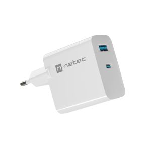 Univerzálna USB nabíjačka Natec RIBERA GaN 45W, 1X USB-A, 1X USB-C, biela NUC-2142