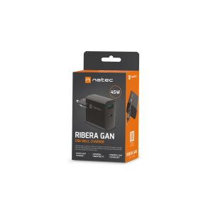 Univerzálna USB nabíjačka Natec RIBERA GaN 45W, 1X USB-A, 1X USB-C, čierna NUC-2143