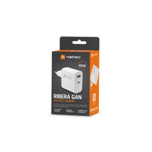 Univerzálna USB nabíjačka Natec RIBERA GaN 1X USB-A + 1X USB-C 65W, Biela NUC-2144