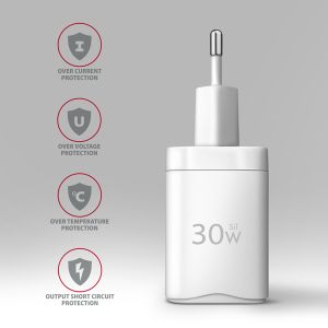 AXAGON ACU-PQ30W Sila nabíjačky do siete 30W, 2x port (USB-A + USB-C), PD3.0/PPS/QC4+/SFC/AFC/Apple ACU-PQ30W