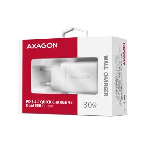 AXAGON ACU-PQ30W Sila nabíjačky do siete 30W, 2x port (USB-A + USB-C), PD3.0/PPS/QC4+/SFC/AFC/Apple ACU-PQ30W