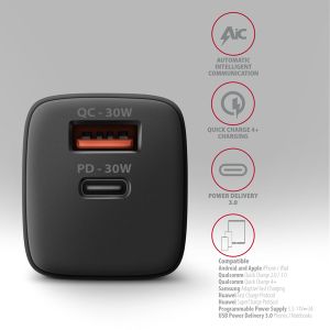 AXAGON ACU-PQ30 Sila nabíjačky do siete 30W, 2x port (USB-A + USB-C), PD3.0/PPS/QC4+/SFC/AFC/Apple ACU-PQ30