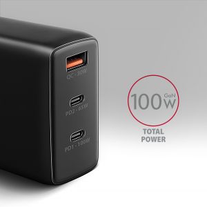 AXAGON ACU-DPQ100, GaN nabíjačka do siete 100W, 3x port (USB-A + dual USB-C), PD3.0/PPS/QC4+/Apple ACU-DPQ100