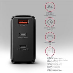 AXAGON ACU-DPQ100, GaN nabíjačka do siete 100W, 3x port (USB-A + dual USB-C), PD3.0/PPS/QC4+/Apple ACU-DPQ100