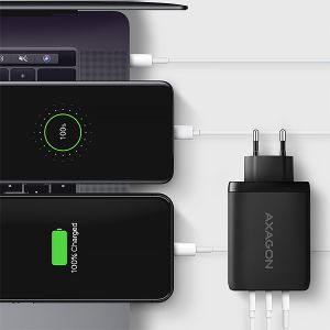 AXAGON ACU-DPQ100, GaN nabíjačka do siete 100W, 3x port (USB-A + dual USB-C), PD3.0/PPS/QC4+/Apple ACU-DPQ100