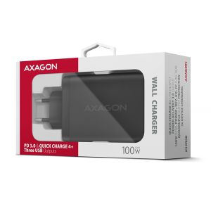 AXAGON ACU-DPQ100, GaN nabíjačka do siete 100W, 3x port (USB-A + dual USB-C), PD3.0/PPS/QC4+/Apple ACU-DPQ100