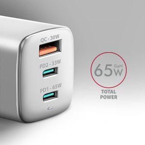 AXAGON ACU-DPQ65W, GaN nabíjačka do siete 65W, 3x port (USB-A + dual USB-C), PD3.0/QC4+/PPS/Apple ACU-DPQ65W