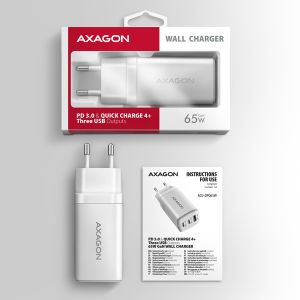 AXAGON ACU-DPQ65W, GaN nabíjačka do siete 65W, 3x port (USB-A + dual USB-C), PD3.0/QC4+/PPS/Apple ACU-DPQ65W