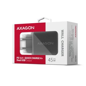 AXAGON ACU-PQ45 GaN nabíjačka do siete 45W, 2x port (USB-A + USB-C), PD3.0/PPS/QC4+/SFC 2.0/AFC/Apple ACU-PQ45