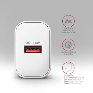 AXAGON ACU-QC18W, nabíjačka do siete 18W, 1x port USB-A, QC3.0/AFC/Apple, biela ACU-QC18W