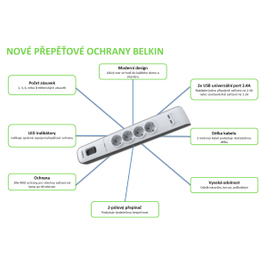 BELKIN SurgeStrip prep.ochrana, 4 zásuvky, 525J, 2USB BSV401ca2M