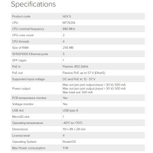 Mikrotik RB760iGS 880MHz, 256MB RAM, 5x LAN, ROS L4 RB760iGS