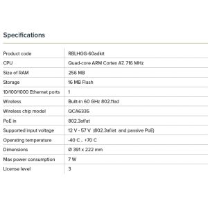 MikroTik RBLHGG-60ad, 60GHz Wireless Wire Dish jednotka RBLHGG-60ad