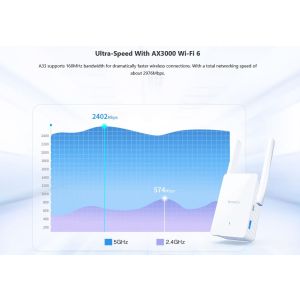 Tenda A33 - WiFi Range Extender AX3000 WiFi 6, opakovač 2976 Mb/s, 1x GLAN 1 Gb/s, WPS, 2x 5dBi, WPA3 75011940