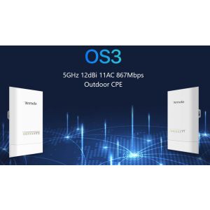 Tenda OS3 Outdoor CPE 5 GHz WiFi-AC 867 Mbps, 4x LAN, 12 dBi, IP65, pasívna PoE výhybka + adaptér 75011956