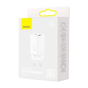 Baseus CCSUPP-E02 Super Si Quick Nabíjačka USB + USB-C 30W White 6953156206359