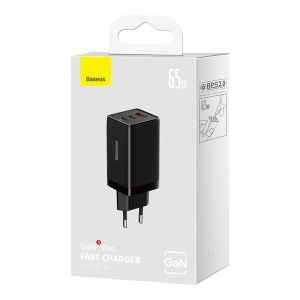 Baseus CCGP120201 GaN5 Pro Quick Nabíjačka USB-A + 2x USB-C 65W Black 6932172617523