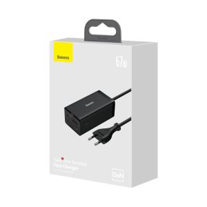 Baseus Nabíjačka do siete GaN5 Pre 2x USB-C/USB-A/HDMI 67W kábel 1.5m/USB-C kábel 1m čierna 6932172613006