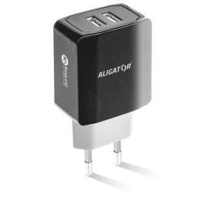 Múdra sieťová nabíjačka ALIGATOR 3.4A, 2xUSB, smart IC, čierna, kabel pre iPhone/iPad 2A CHS0001