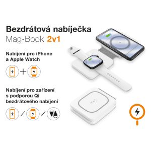 Bezdrôtová nabíjačka ALIGATOR Mag-Book 2v1, určené pre MagSafe a nabíjanie Apple Watch, 15W, biela AMS02WT