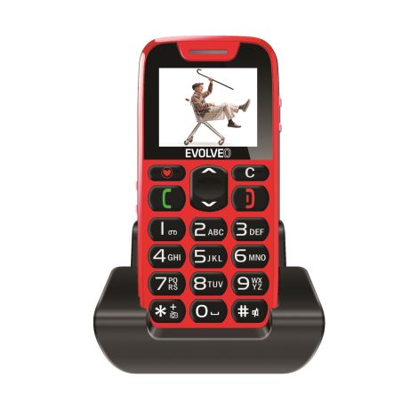 EVOLVEO EasyPhone, mobilný telefón pre seniorov s nabíjacím stojanom (červená farba) EP-500-RED