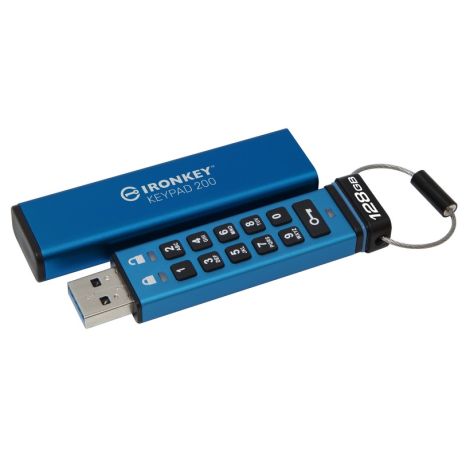 Kingston IronKey Keypad 200/128GB/USB 3.2/USB-A/Modrá IKKP200/128GB