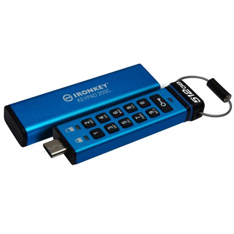 Kingston IronKey Keypad 200C/512GB/USB 3.2/USB-C/Modrá IKKP200C/512GB