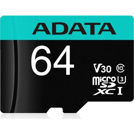 ADATA V30S/micro SDXC/64GB/UHS-I U3 / Class 10/+ Adaptér AUSDX64GUI3V30SA2-RA1