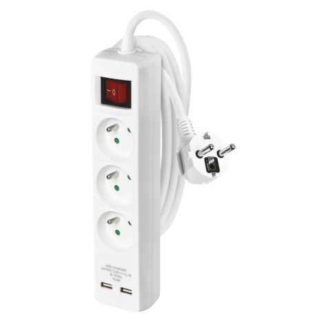 EMOS Predĺž. kábel 3z2m, vyp, 1,5 mm, 2xUSB (2,1 A) 1902130202