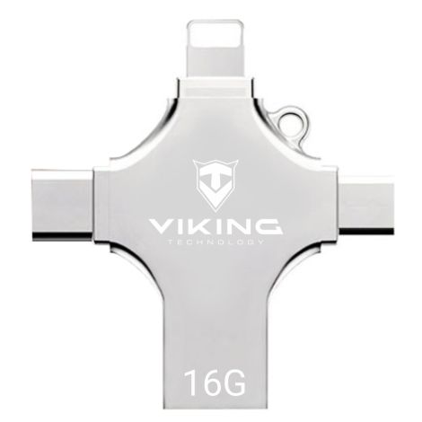 Viking 4v1/Flash USB/16GB/USB 3.0/USB-A + USB-C/+ Adaptér/Strieborná VUF16GBS