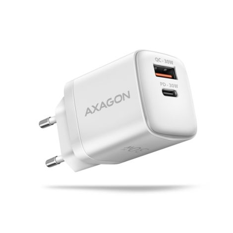 AXAGON ACU-PQ30W Sila nabíjačky do siete 30W, 2x port (USB-A + USB-C), PD3.0/PPS/QC4+/SFC/AFC/Apple ACU-PQ30W