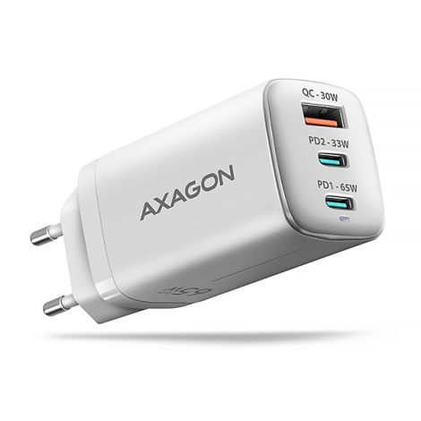 AXAGON ACU-DPQ65W, GaN nabíjačka do siete 65W, 3x port (USB-A + dual USB-C), PD3.0/QC4+/PPS/Apple ACU-DPQ65W