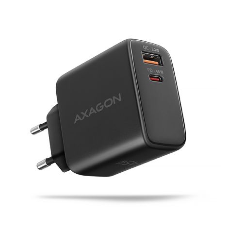 AXAGON ACU-PQ45 GaN nabíjačka do siete 45W, 2x port (USB-A + USB-C), PD3.0/PPS/QC4+/SFC 2.0/AFC/Apple ACU-PQ45