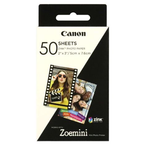 Canon ZINK Photo Paper, ZINK, foto papier, bez okrajov typ lesklý, Zero Ink typ 3215C002, biely, 5x7,6cm, 2x3", 50 ks, termál.,C