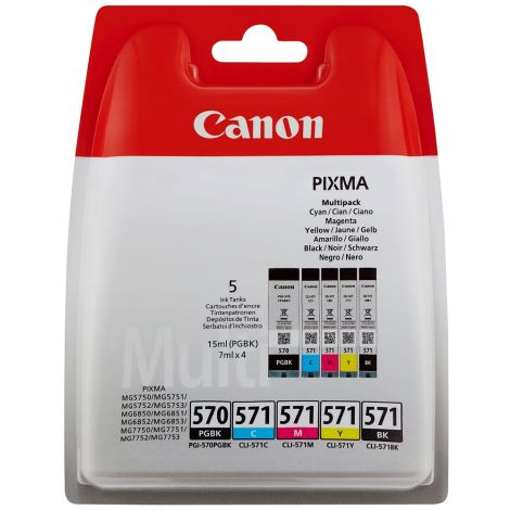 Cartridge Canon CLI-571 CMYK, PGI-570, 0372C006, 5-pack, multipack, originál