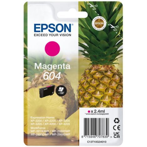 Cartridge Epson 604, C13T10G34010, T10G340, purpurová (magenta), originál